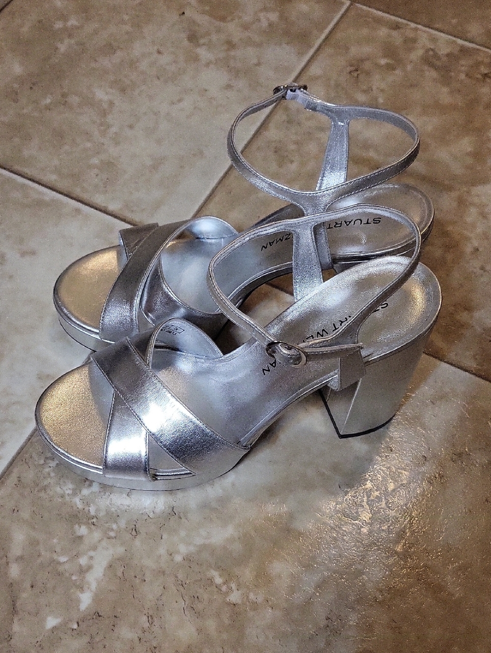 Stuart Weitzman Dayna 80 Leather Platform In Silver 10 NWT - Picture 8 of 13